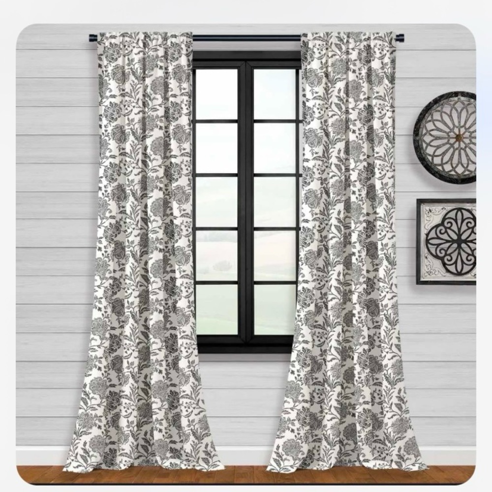 Floral black and White Curtains